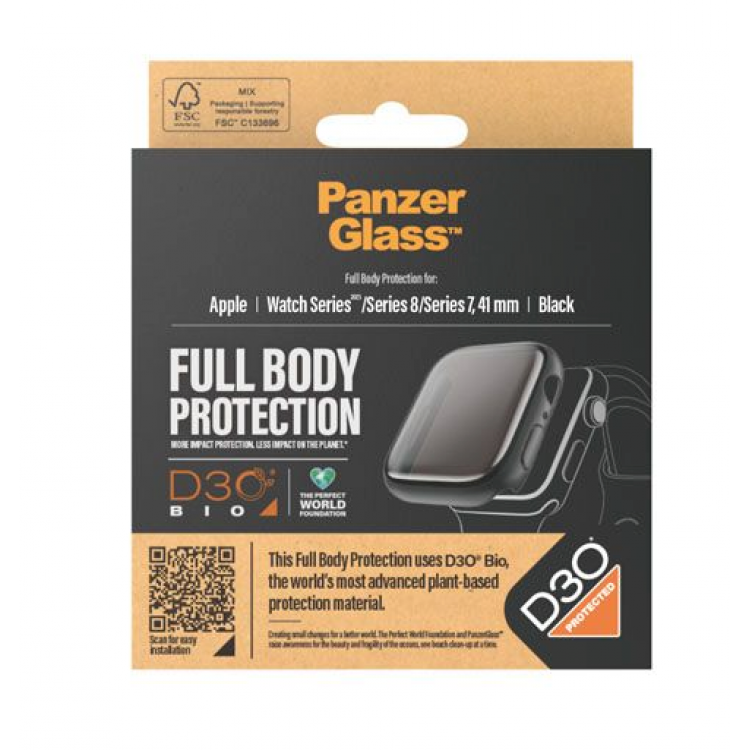 PanzerGlass 3D Γυαλι προστασίας 0.3MM Full body με D3O® για APPLE WATCH series 7,8,9,SE - 41MM - ΜΑΥΡΟ - PG-3689